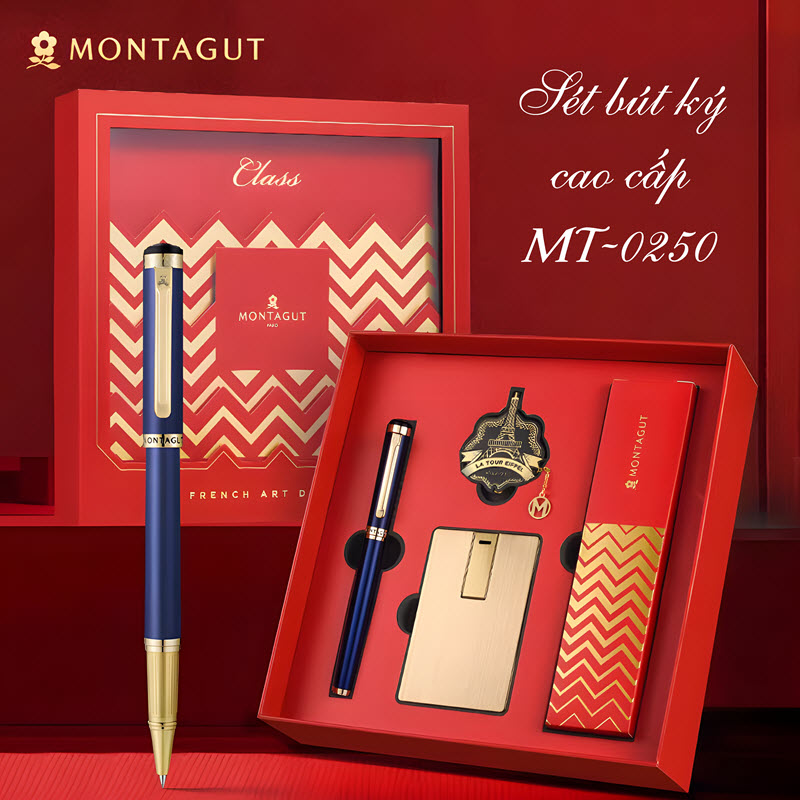 Bút ký Montagut MT0250 màu xanh trơn full box