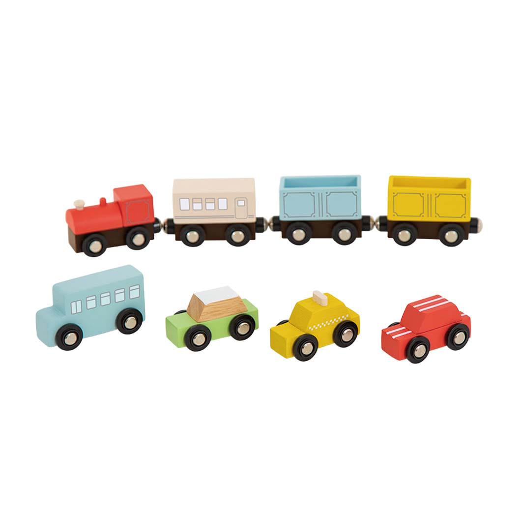 Cho thuê Set đồ chơi phương tiện giao thông (Tàu hỏa 4 toa và 4 ô tô)