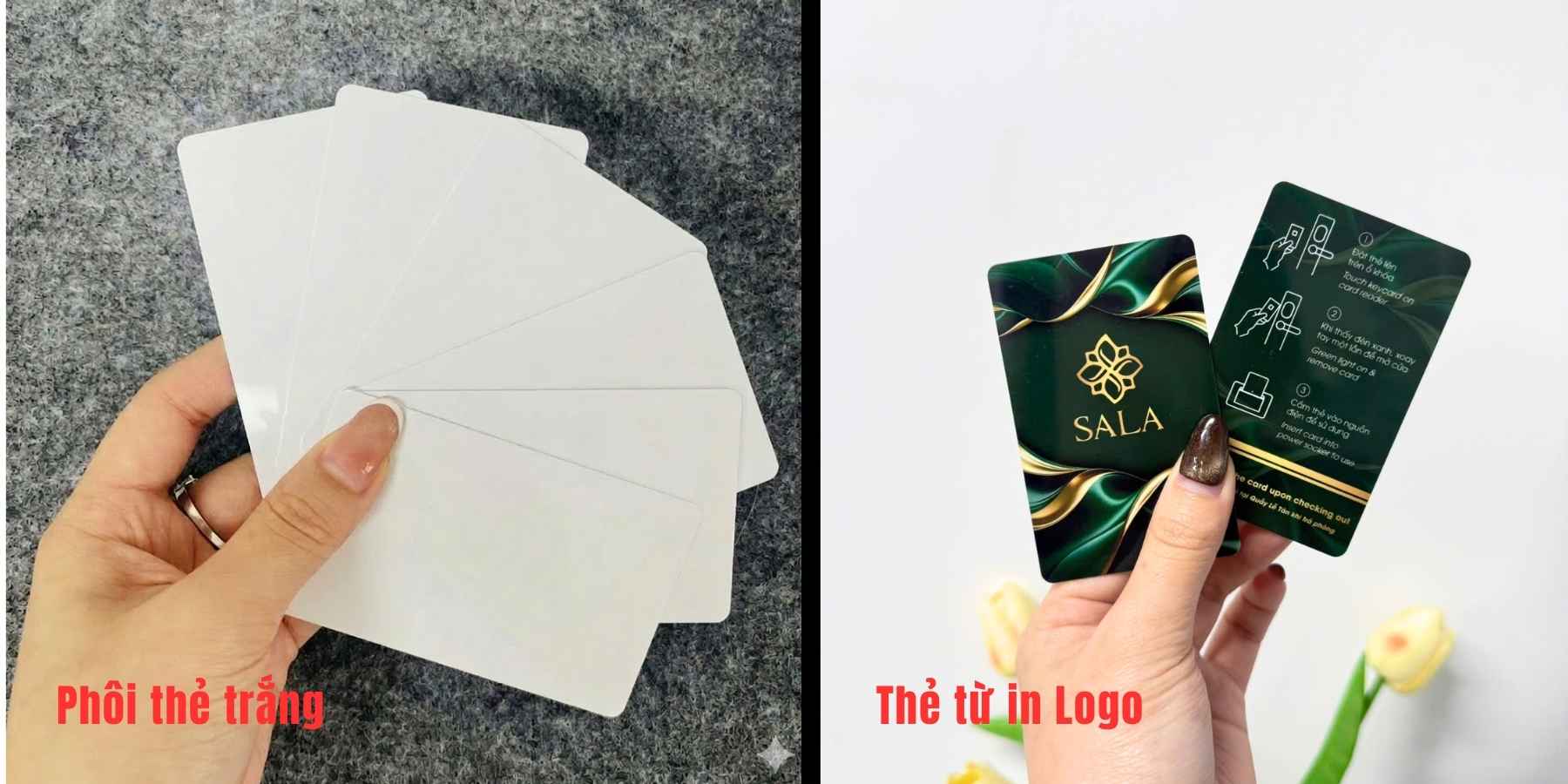 So sánh thẻ từ trắng và thẻ từ khách sạn in logo