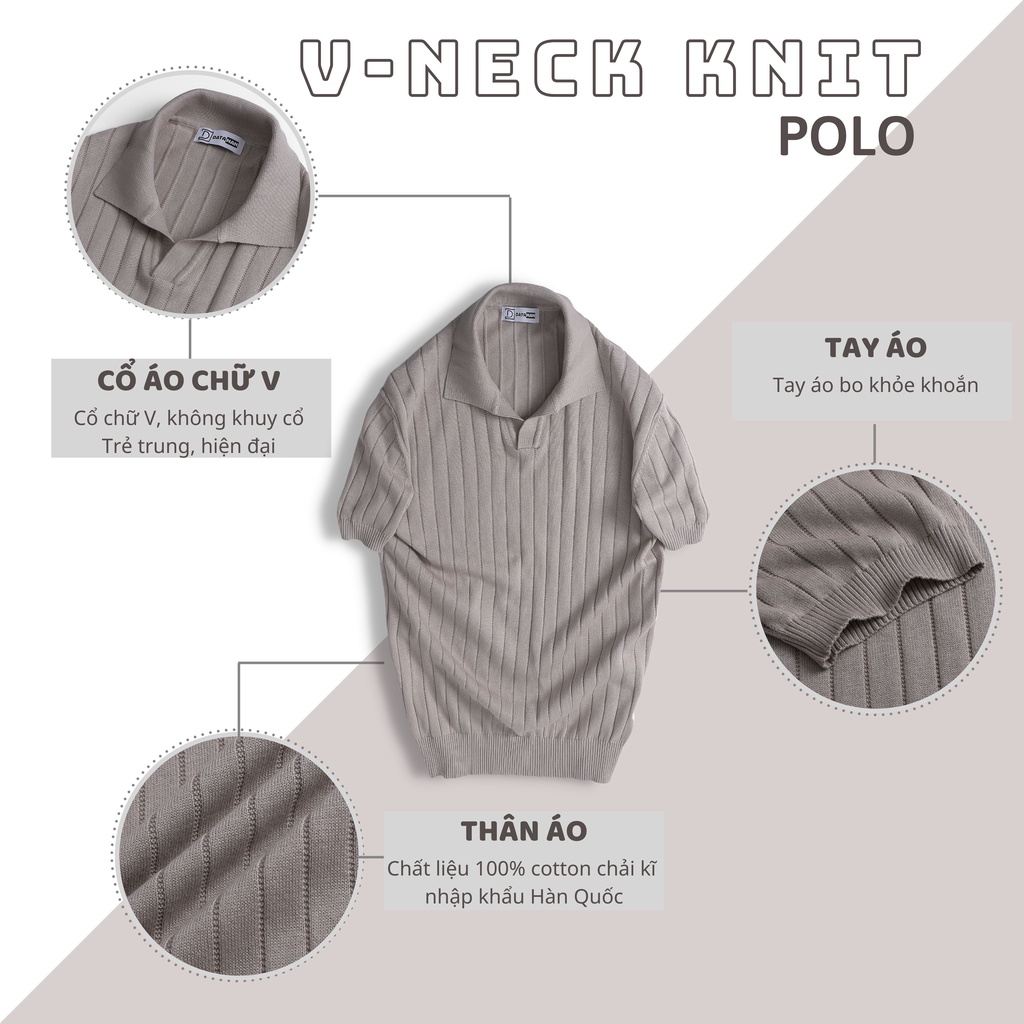 Áo Polo nam ngắn tay DATAMAN dệt kim, cổ chữ V, vải cotton chải kĩ mềm mịn, không bai xù - DT22-01