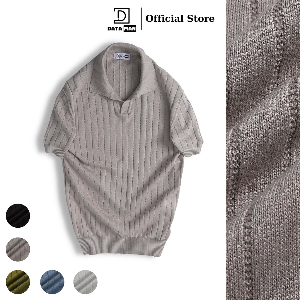 Áo Polo nam ngắn tay DATAMAN dệt kim, cổ chữ V, vải cotton chải kĩ mềm mịn, không bai xù - DT22-01