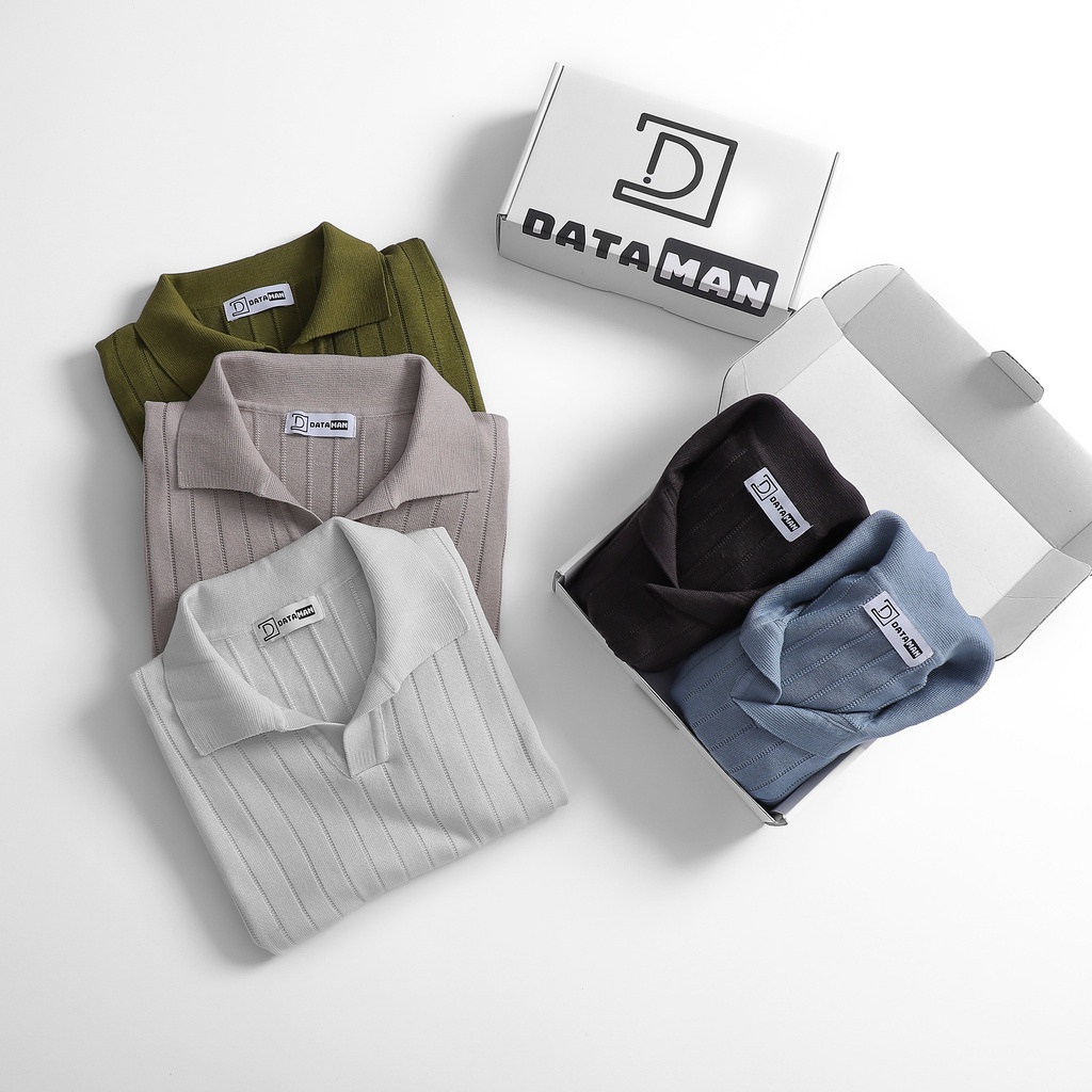 Áo Polo nam ngắn tay DATAMAN dệt kim, cổ chữ V, vải cotton chải kĩ mềm mịn, không bai xù - DT22-01