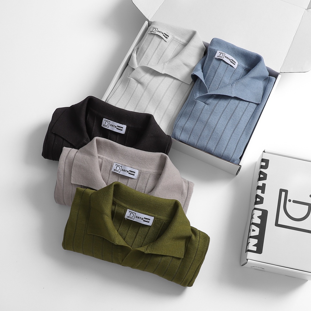 Áo Polo nam ngắn tay DATAMAN dệt kim, cổ chữ V, vải cotton chải kĩ mềm mịn, không bai xù - DT22-01