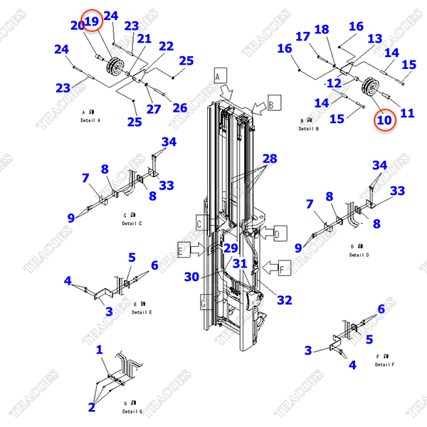 Puly lăn ống thuỷ lực 45C-2MA-1200; 45C-2MA-1130 (2T2L)