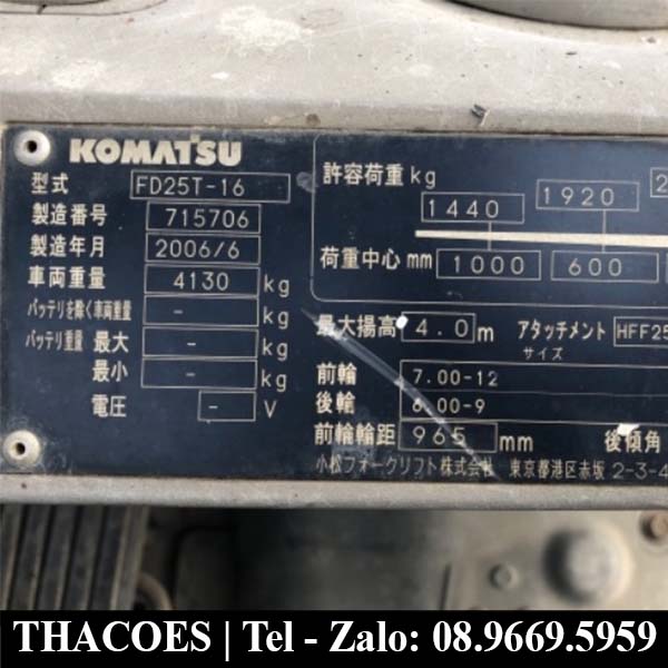 Xe nâng dầu Komatsu 2,5 Cũ FD25-16