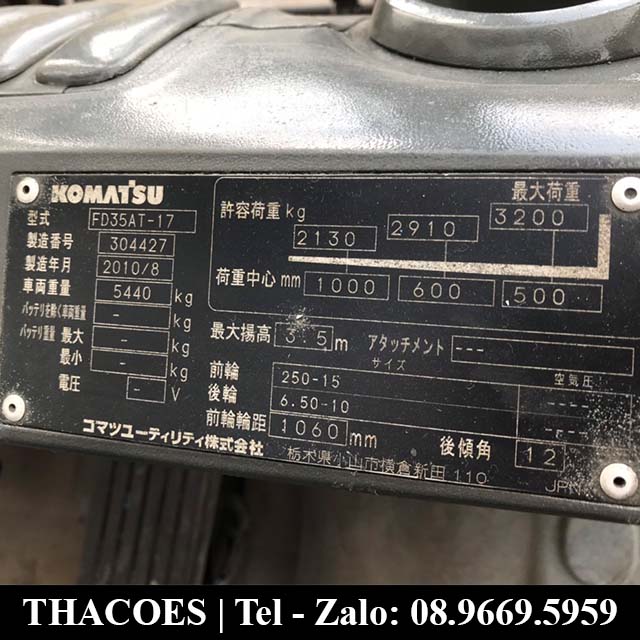 Xe nâng dầu Komatsu 3,5 tấn Nhật Cũ