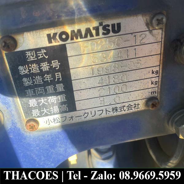 Xe nâng dầu Komatsu cũ FD25C-15 (Số sàn lốp kép)