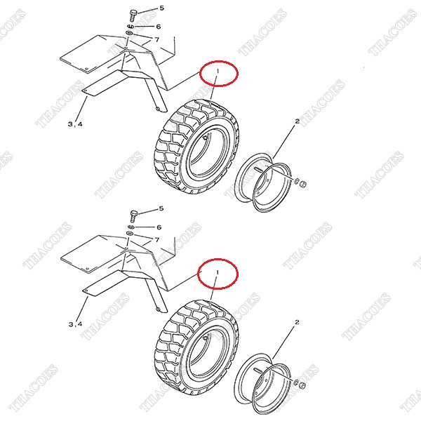 Lốp trước bánh đơn (700-12) 304-30-33210; 304-30-33220; 304-30-33230