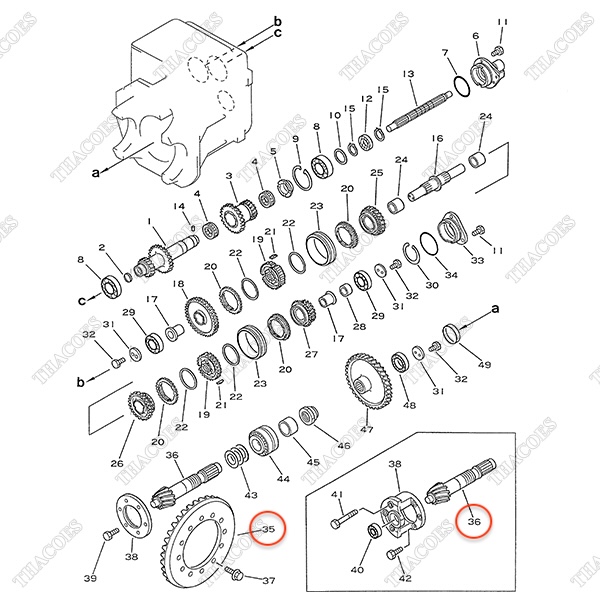 Cặp trục bánh răng quả dứa và vòng răng mặt trời 3EB-21-23042
