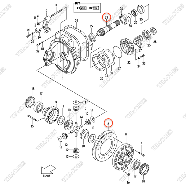 Bộ trục bánh răng quả dứa và vòng răng mặt trời 124T3-50501