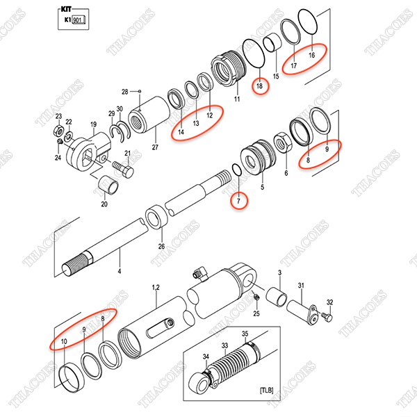Bộ phớt xi lanh 243A8-52401 (Inc 7-10,12-14,16-18)