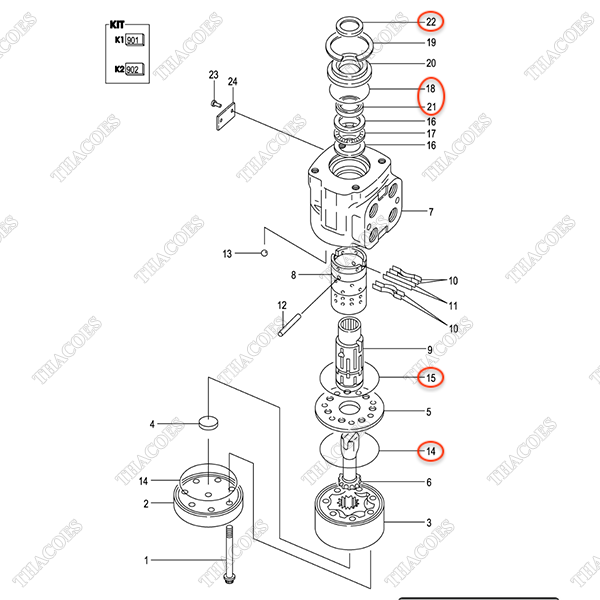 (OBT) Bộ gioăng sửa van lái 524W2-42671