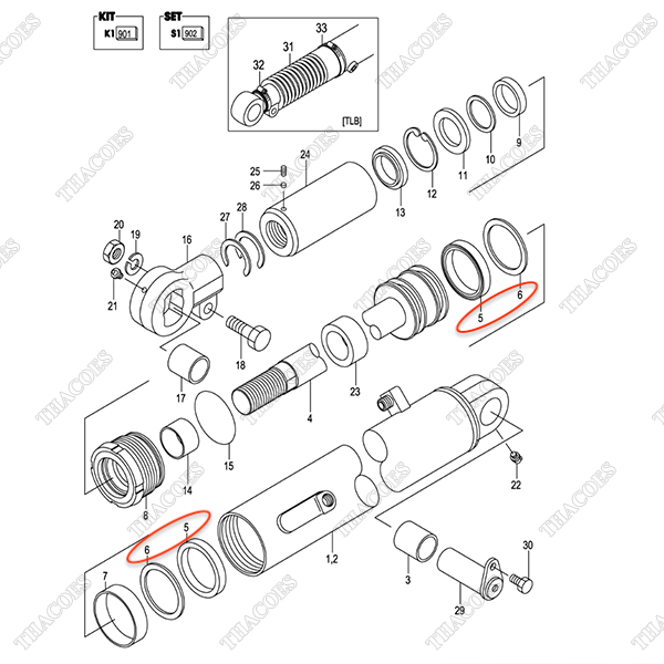 Bộ phớt piston 25808-49811 (Inc 5, 6)