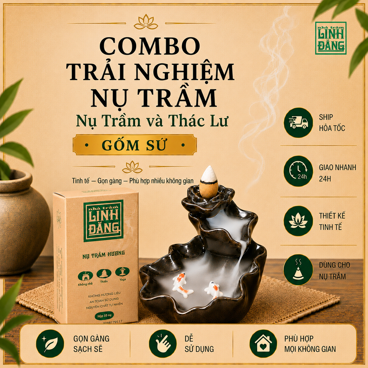 Combo Trải Nghiệm Nụ Trầm Linh Đăng Thác Khói D4