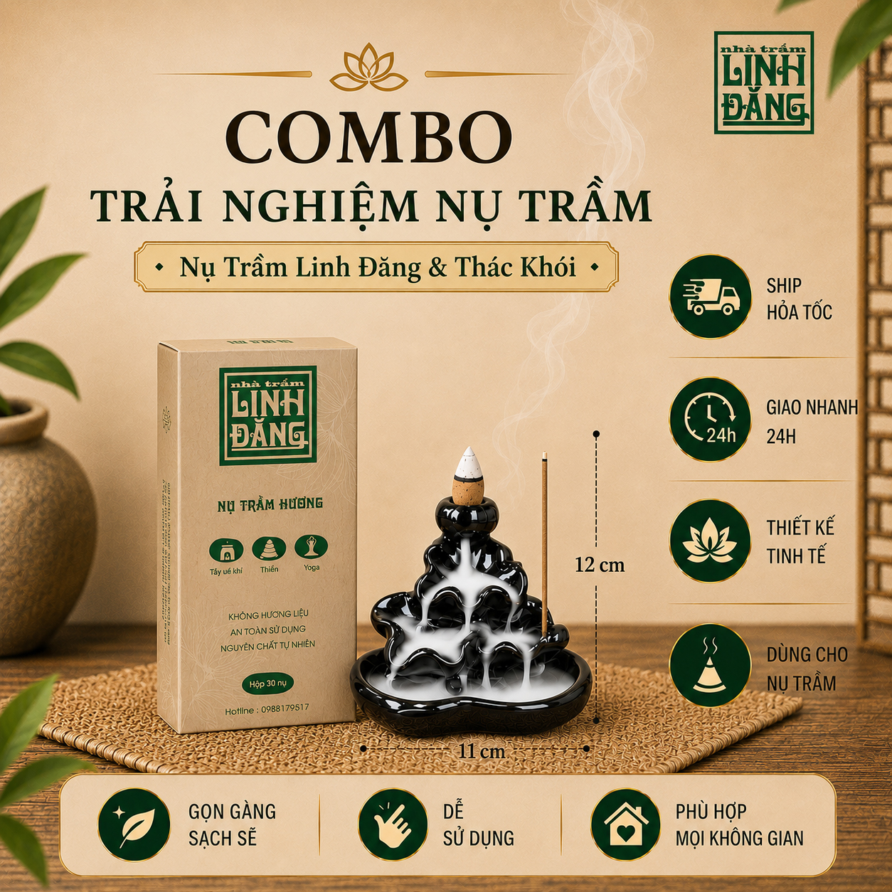 Combo Trải Nghiệm Nụ Trầm Linh Đăng Thác Khói D3
