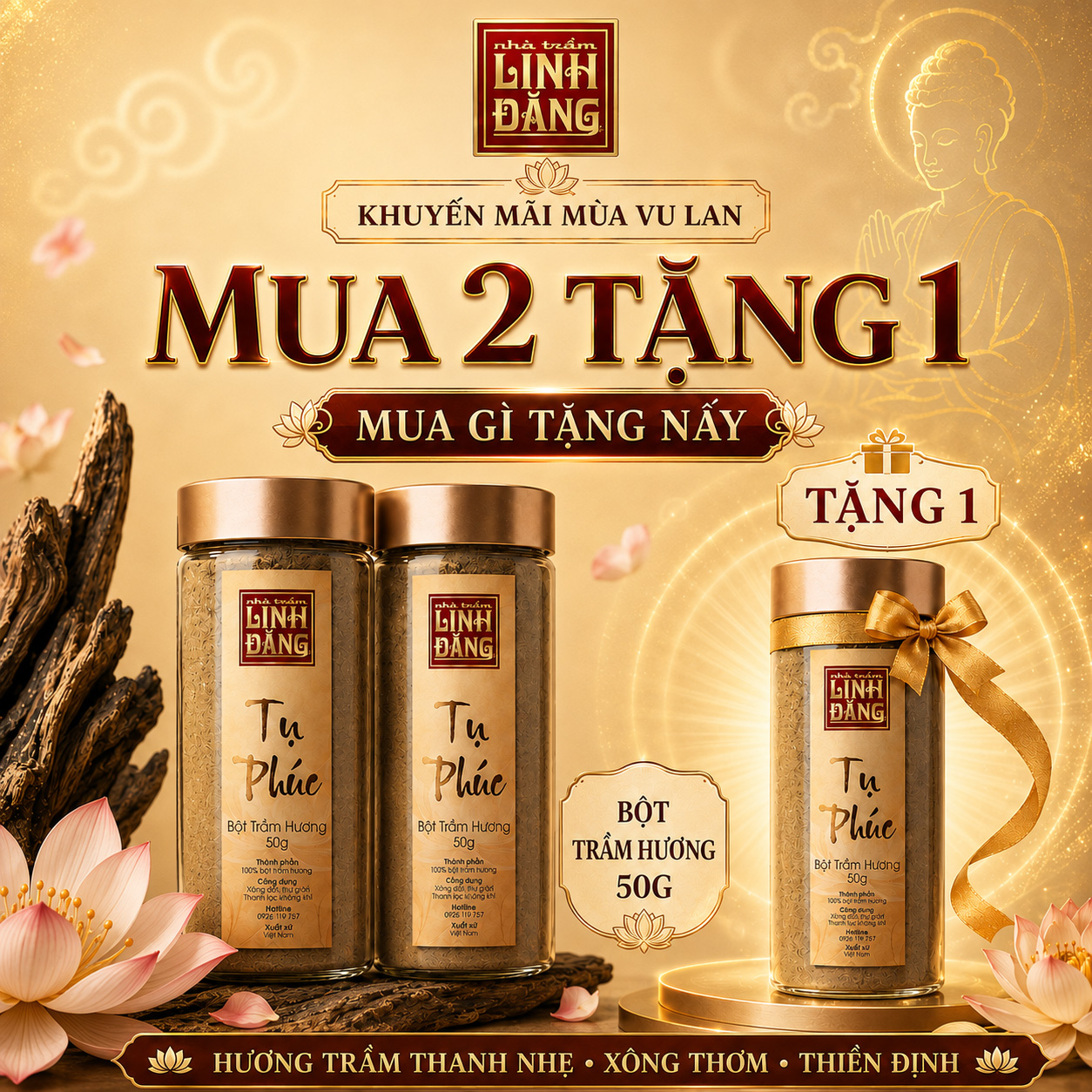 Combo 3 Hộp Bột Trầm Hương Tụ Phúc Cao Cấp