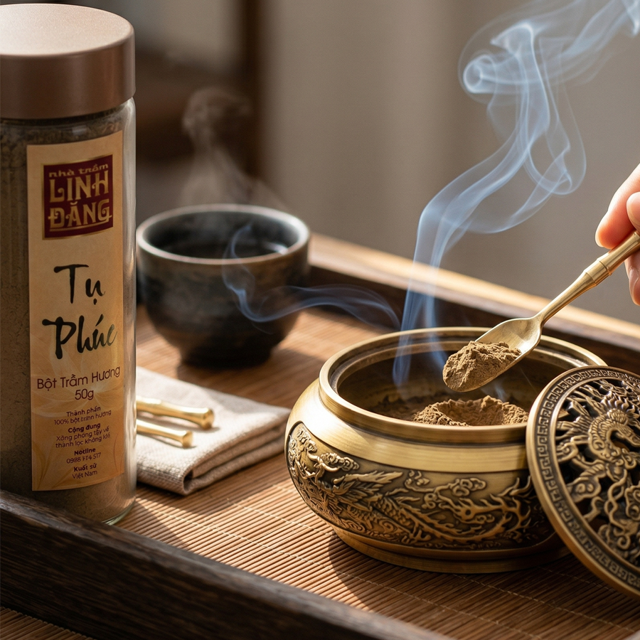 Bột Trầm Hương Tụ Phúc Nguyên Chất 50g  – Chiêu Tài Tụ Lộc, Không Pha Tạp, Thơm Sâu, An Toàn