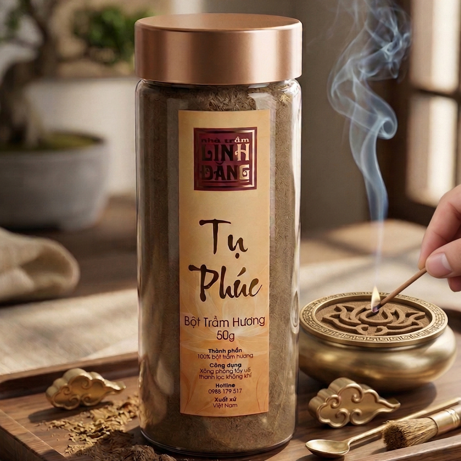 Bột Trầm Hương Tụ Phúc Nguyên Chất 50g  – Chiêu Tài Tụ Lộc, Không Pha Tạp, Thơm Sâu, An Toàn