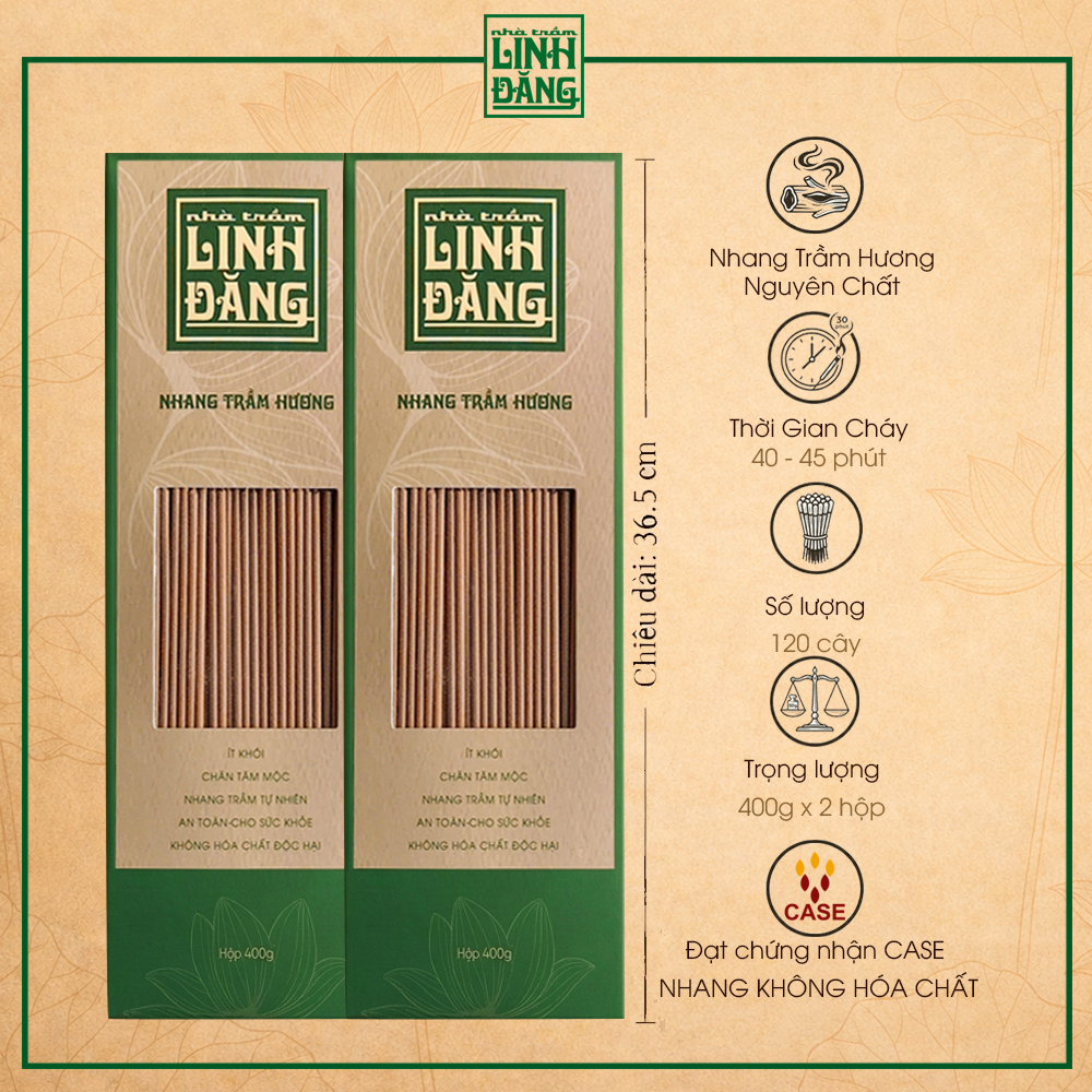 Combo 2 Hộp Nhang Trầm Hương Tự Nhiên 36.5cm Hộp 400g – Không Hương Liệu – Thờ Cúng – Nhà Trầm Linh Đăng