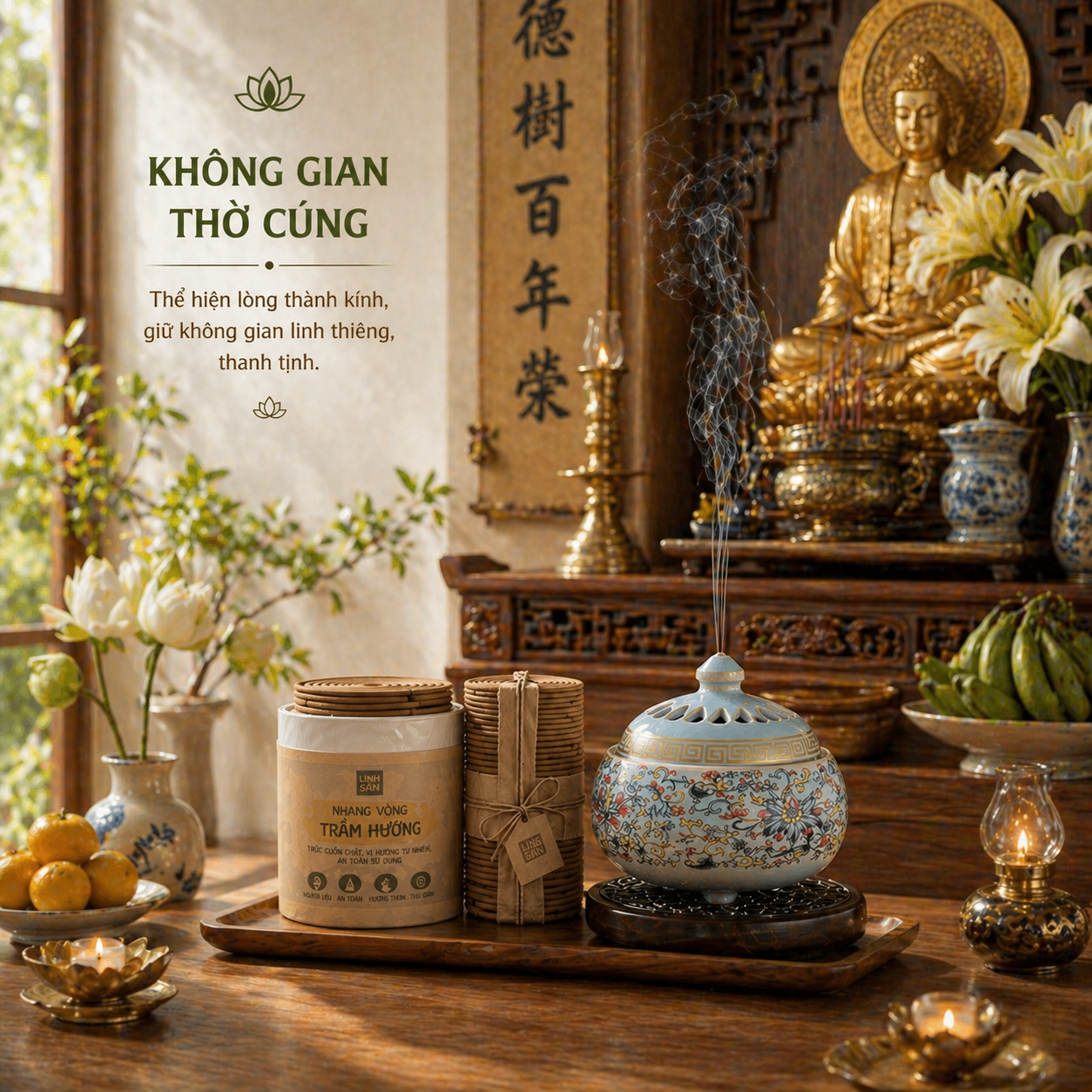 Nhang Vòng Trầm Hương Linh Đăng Cháy 4H – 100% Trầm Tự Nhiên, Ít Khói, Không Hóa Chất - Hộp 24 vòng