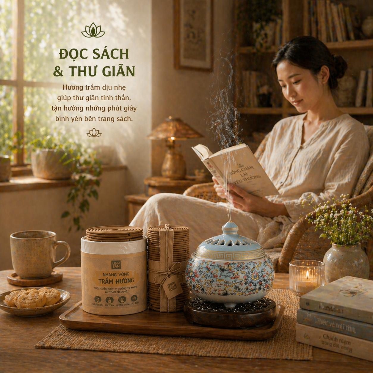 Nhang Vòng Trầm Hương Linh Đăng Cháy 4H – 100% Trầm Tự Nhiên, Ít Khói, Không Hóa Chất - Hộp 24 vòng