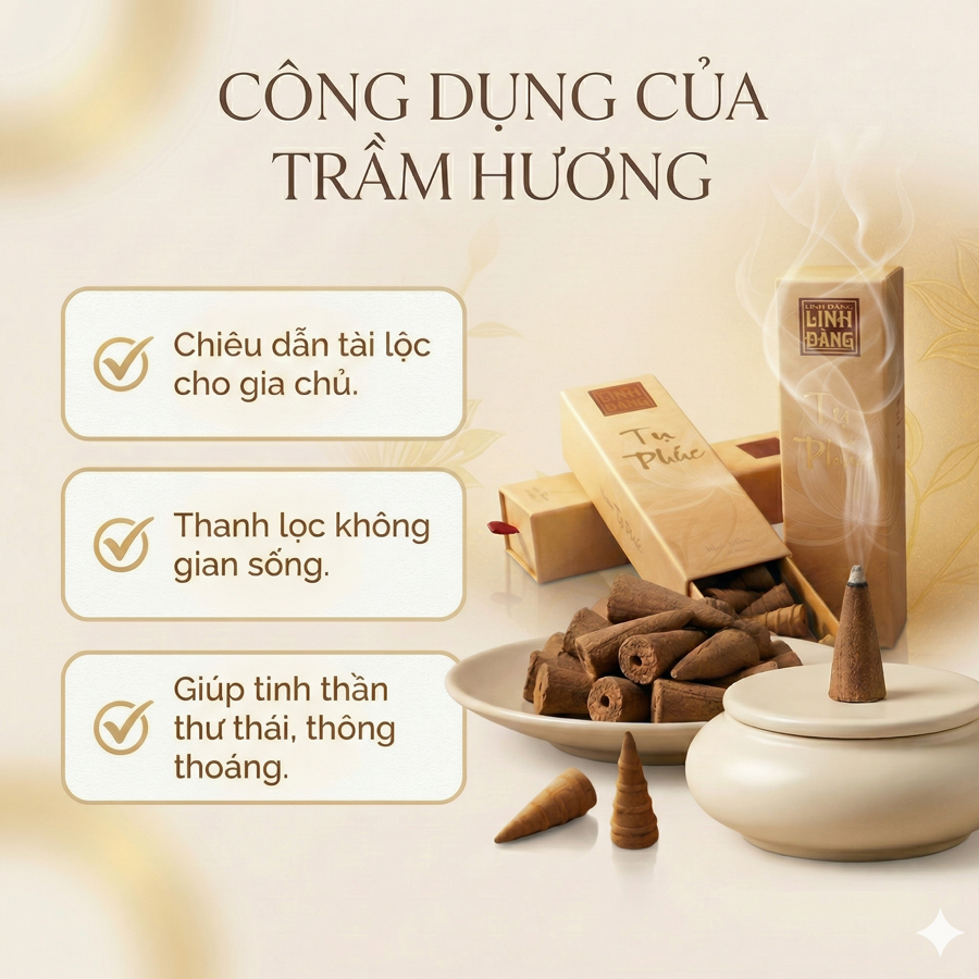 Nụ trầm hương cao cấp Tụ Phúc - ít khói, thơm sâu, hương trầm ấm - hộp nhũ vàng sang trọng