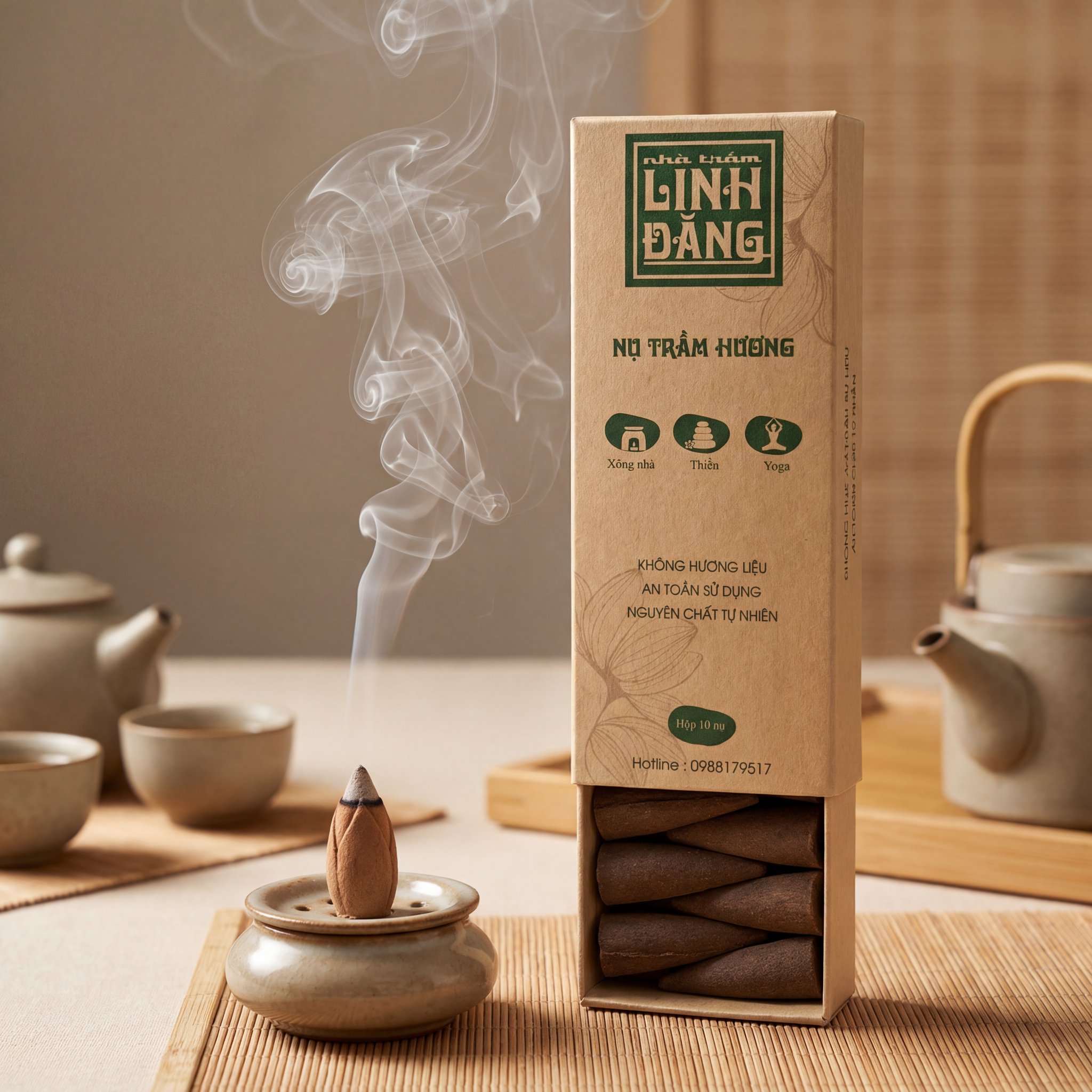 Nụ Trầm Hương Nguyên Chất Linh Đăng LD-10N- Nhang Trầm Không Hóa Chất, Đốt Thác Khói, Xông Nhà, Thiền, Thờ Cúng