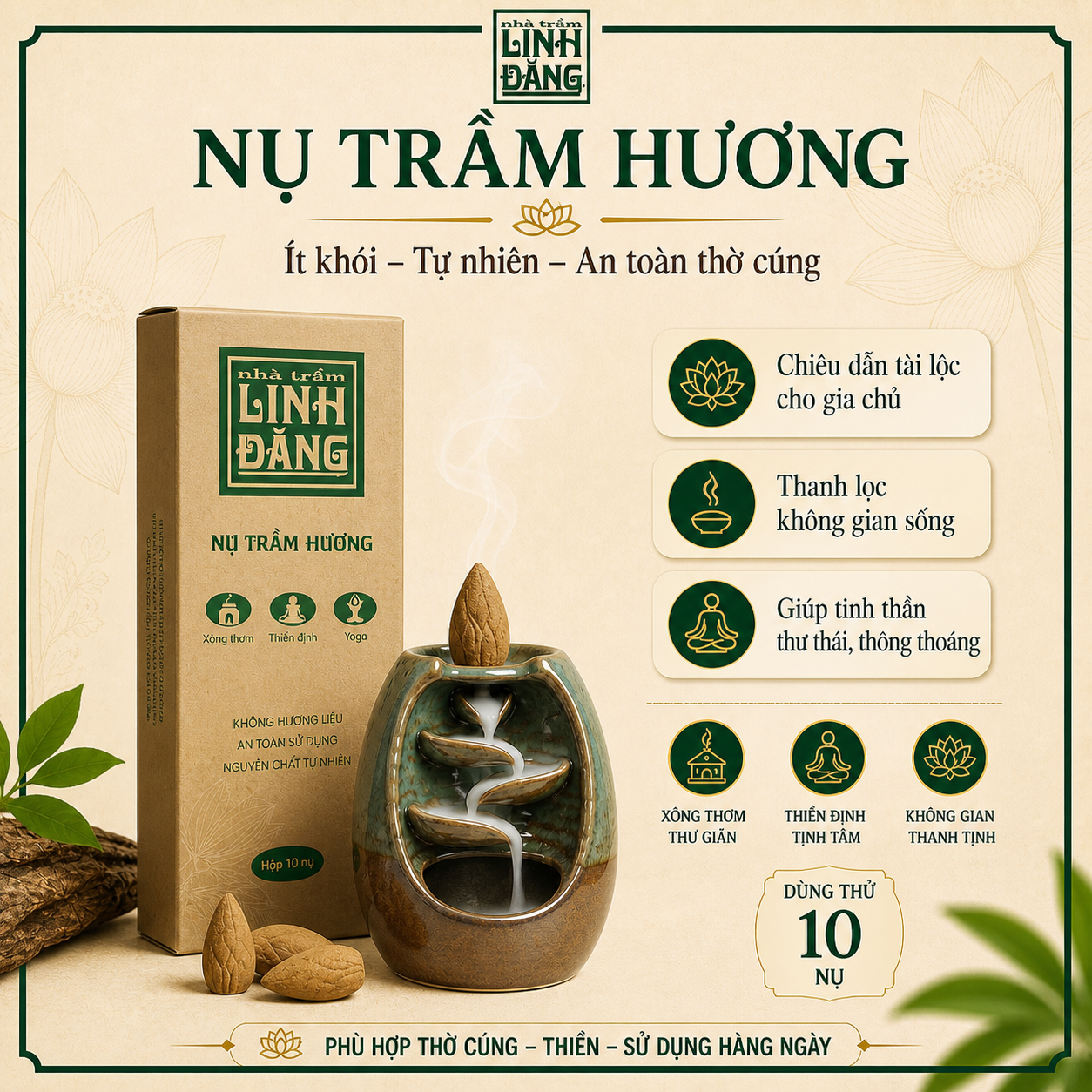 Nụ Trầm Hương Linh Đăng – Trầm Tự Nhiên Không Hóa Chất, Khói Nhẹ, Dùng Thiền & Xông Nhà