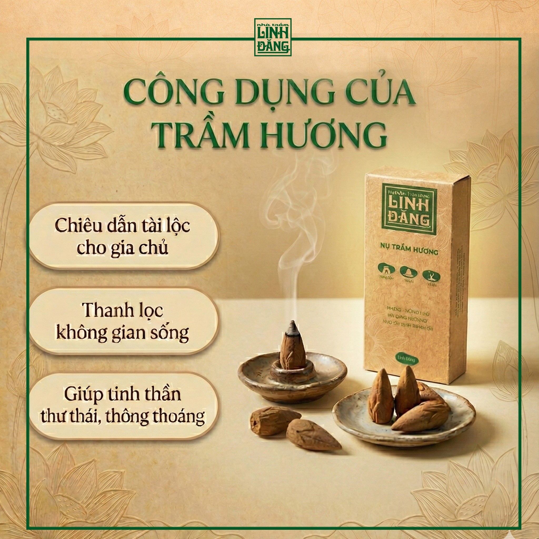 Nụ Trầm Hương Nguyên Chất Linh Đăng LD-10N- Nhang Trầm Không Hóa Chất, Đốt Thác Khói, Xông Nhà, Thiền, Thờ Cúng
