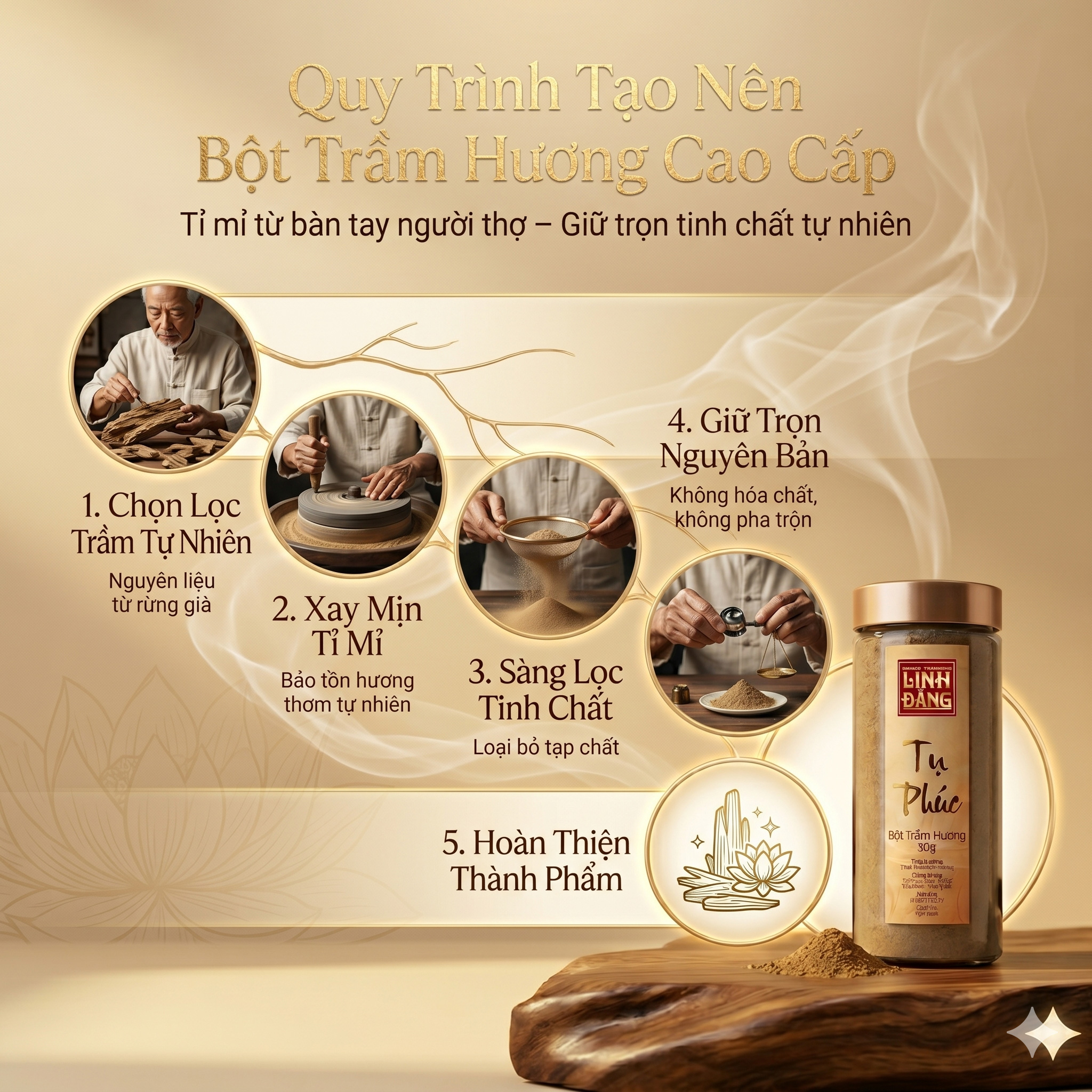Bột Trầm Hương Tụ Phúc Nguyên Chất 50g  – Chiêu Tài Tụ Lộc, Không Pha Tạp, Thơm Sâu, An Toàn