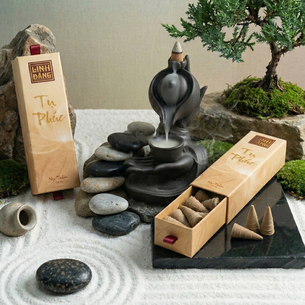 Nụ trầm hương cao cấp Tụ Phúc - ít khói, thơm sâu, hương trầm ấm - hộp nhũ vàng sang trọng