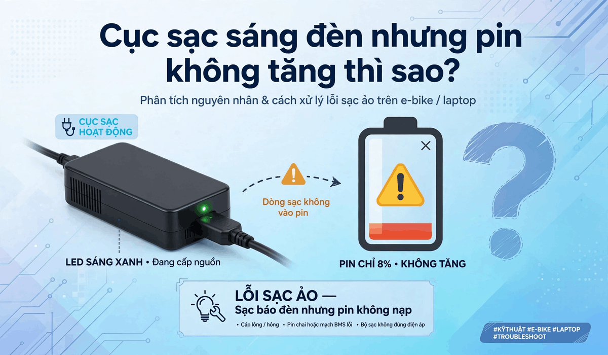 Cục sạc sáng đèn nhưng pin không tăng thì sao?