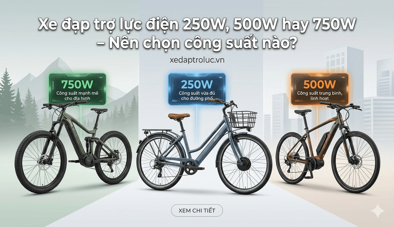 Xe đạp trợ lực điện 250W, 500W hay 750W – Nên chọn công suất nào?