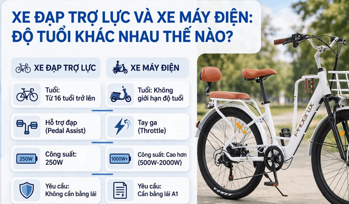 Xe đạp trợ lực và xe máy điện: độ tuổi khác nhau thế nào?