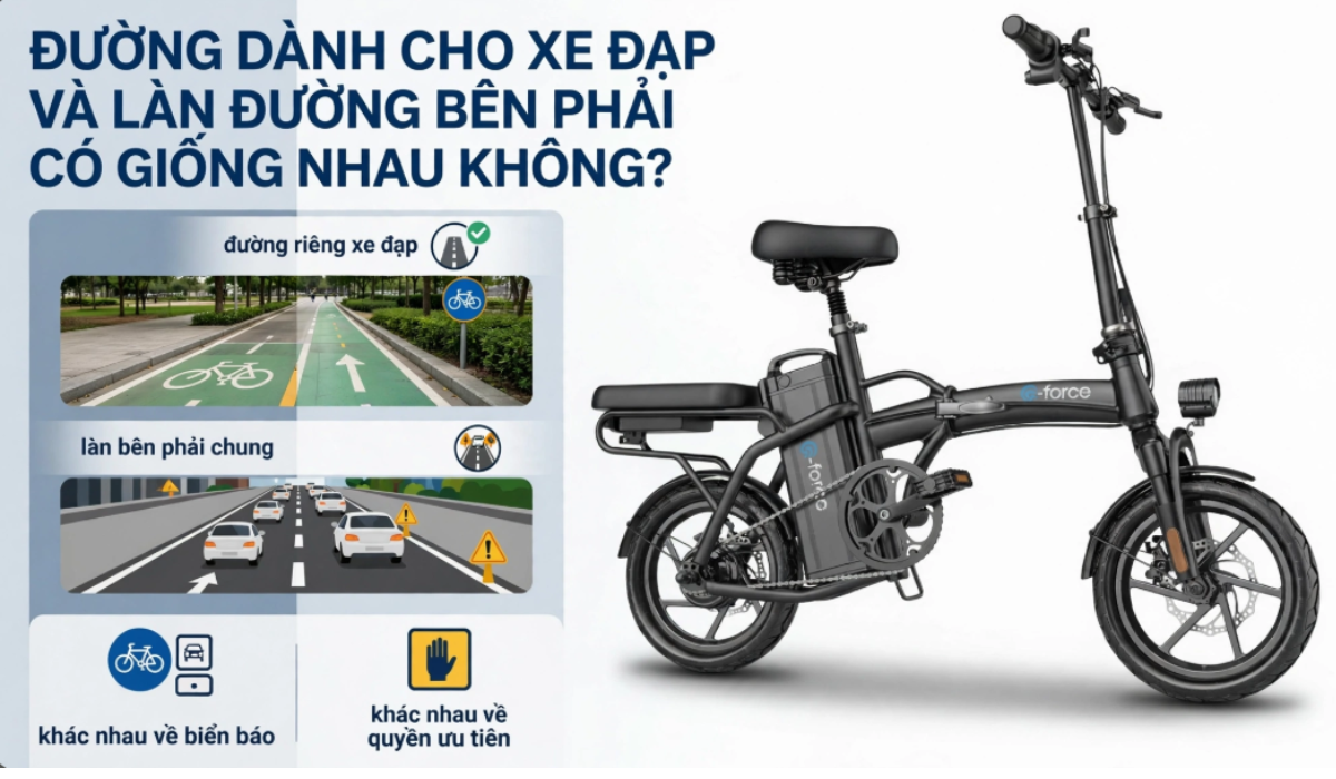 Đường dành cho xe đạp và làn đường bên phải có giống nhau không?