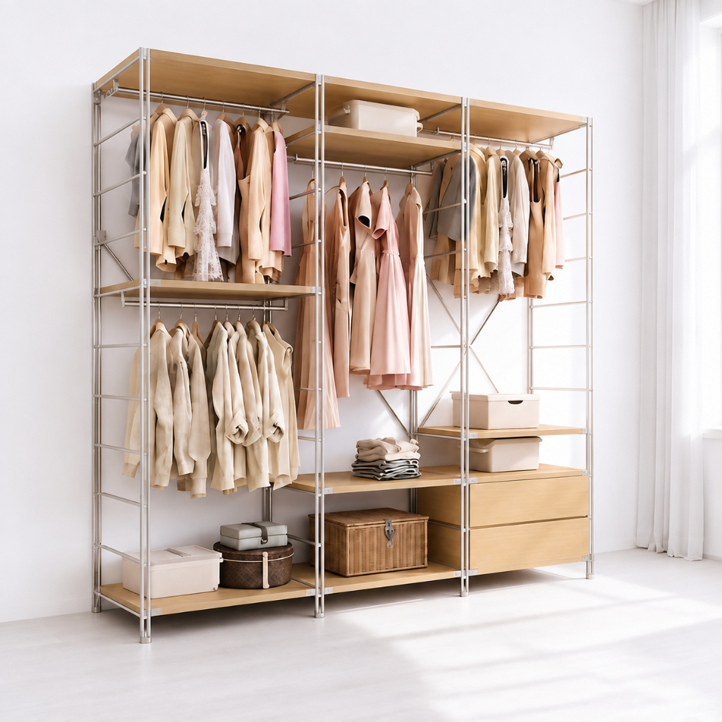 Tủ Quần Áo Gỗ Mở Gia Dụng, lắp ráp