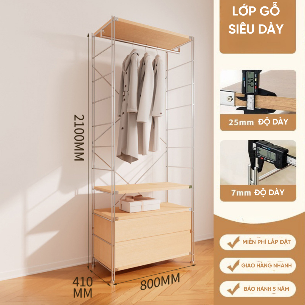 Tủ Quần Áo Gỗ Mở Gia Dụng, lắp ráp