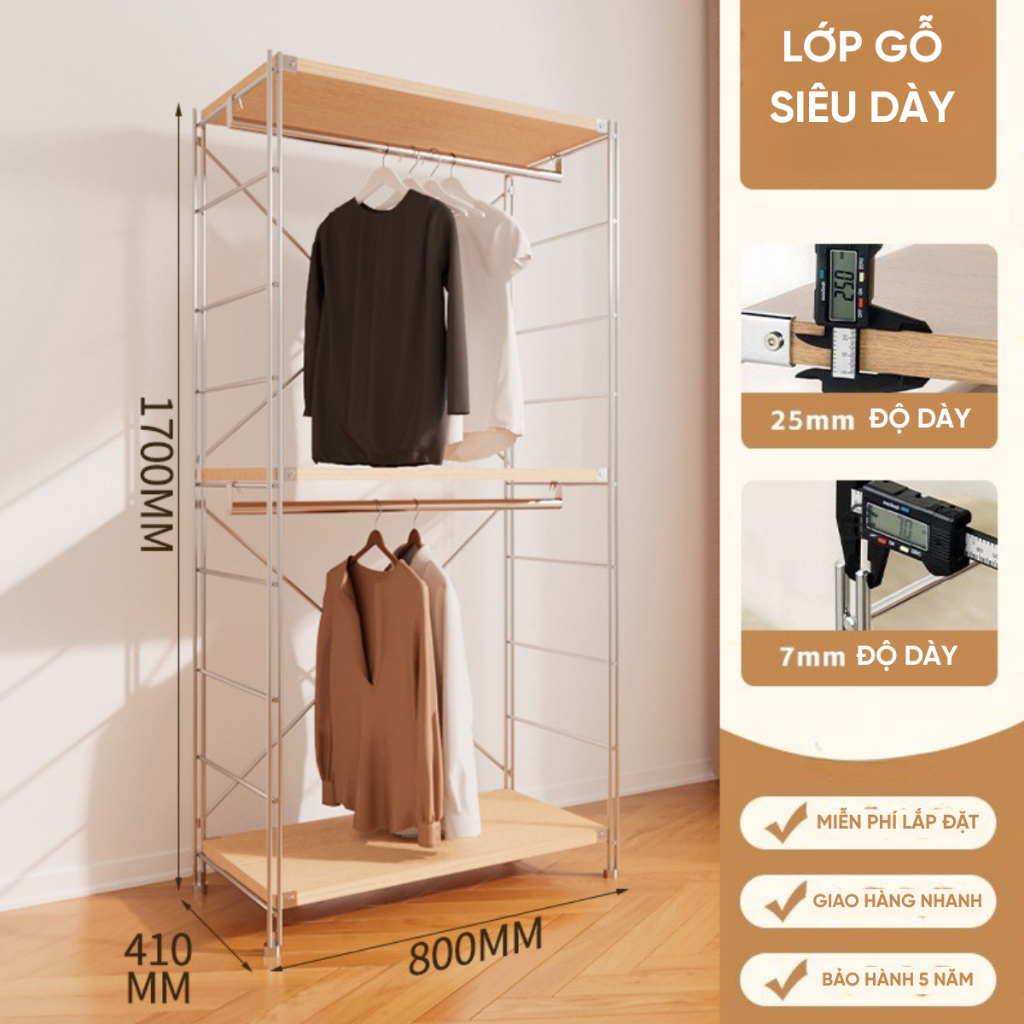 Tủ Quần Áo Gỗ Mở Gia Dụng, lắp ráp