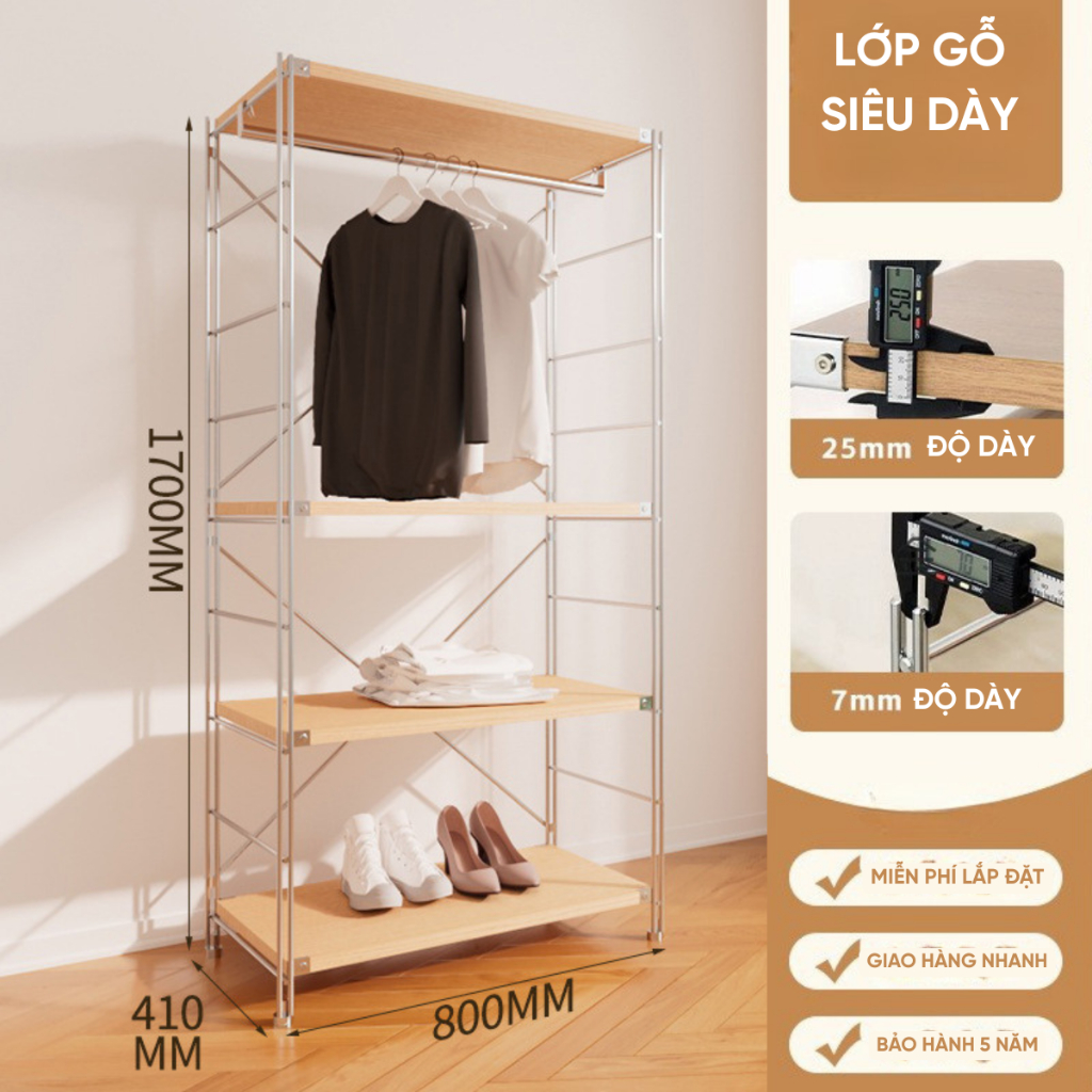 Tủ Quần Áo Gỗ Mở Gia Dụng, lắp ráp