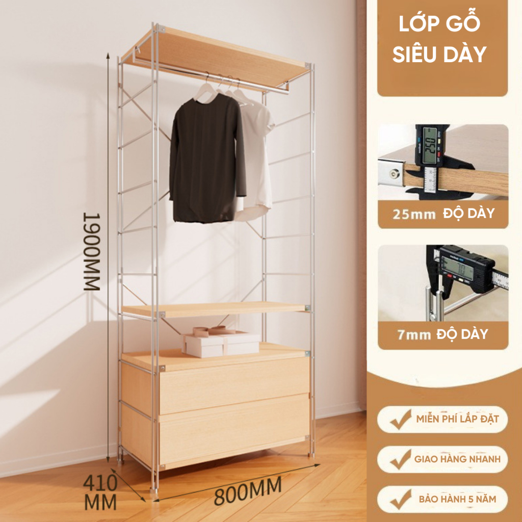 Tủ Quần Áo Gỗ Mở Gia Dụng, lắp ráp