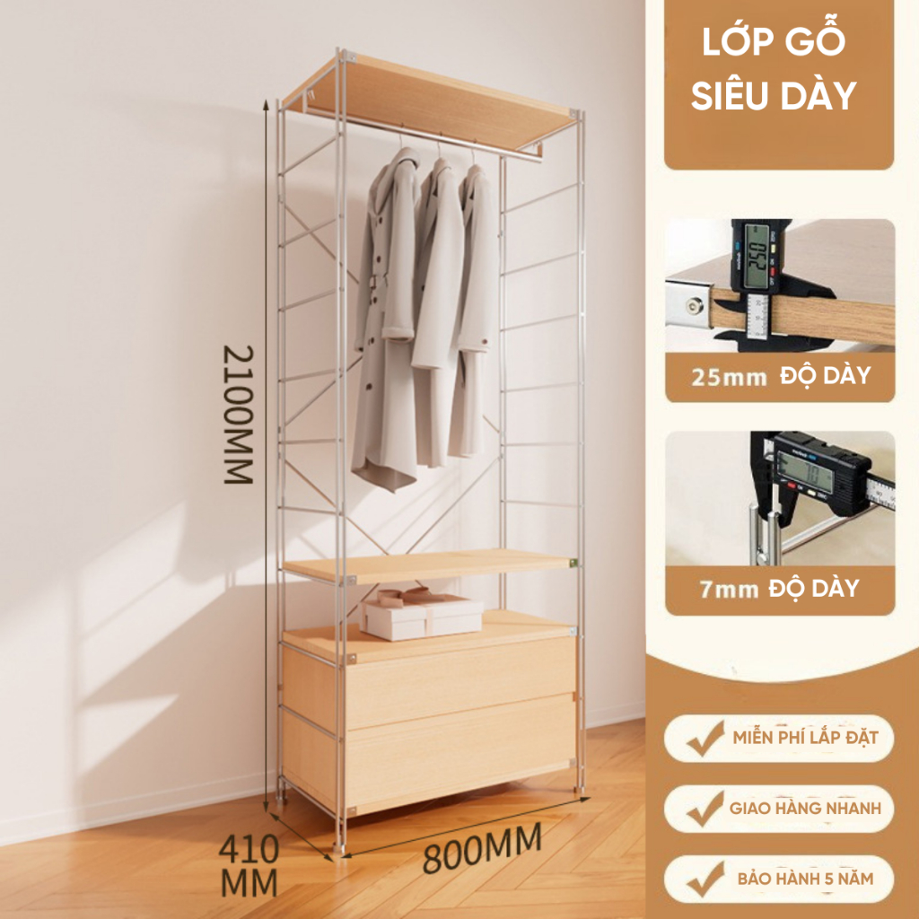 Tủ Quần Áo Gỗ Mở Gia Dụng, lắp ráp