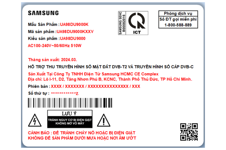 Smart Tivi Samsung 4K Crystal UHD 98 inch UA98DU9000