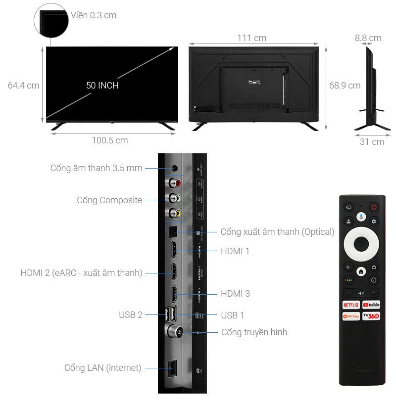 Google Tivi Casper 4K 50 inch D50UGC620 [ 50UGC620 ]