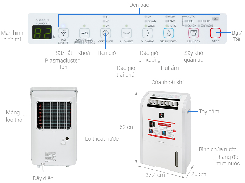 Máy hút ẩm Sharp DW-D12A-W