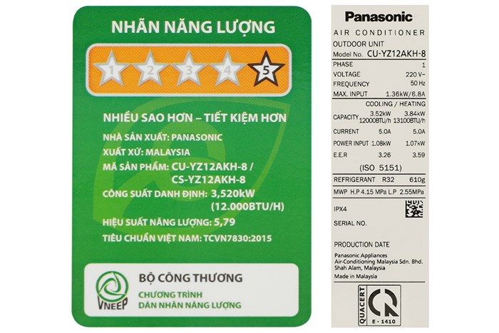 Máy lạnh 2 chiều Panasonic Inverter 1.5HP CU/CS-YZ12AKH-8
