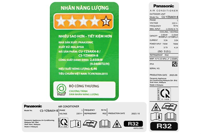 Máy lạnh 2 chiều Panasonic Inverter 1 HP CU/CS-YZ9AKH-8