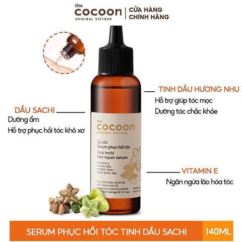 Tinh chất Cocoon hỗ trợ phục hồi tóc tinh dầu Sachi Inca Inchi Hair Repair Serum