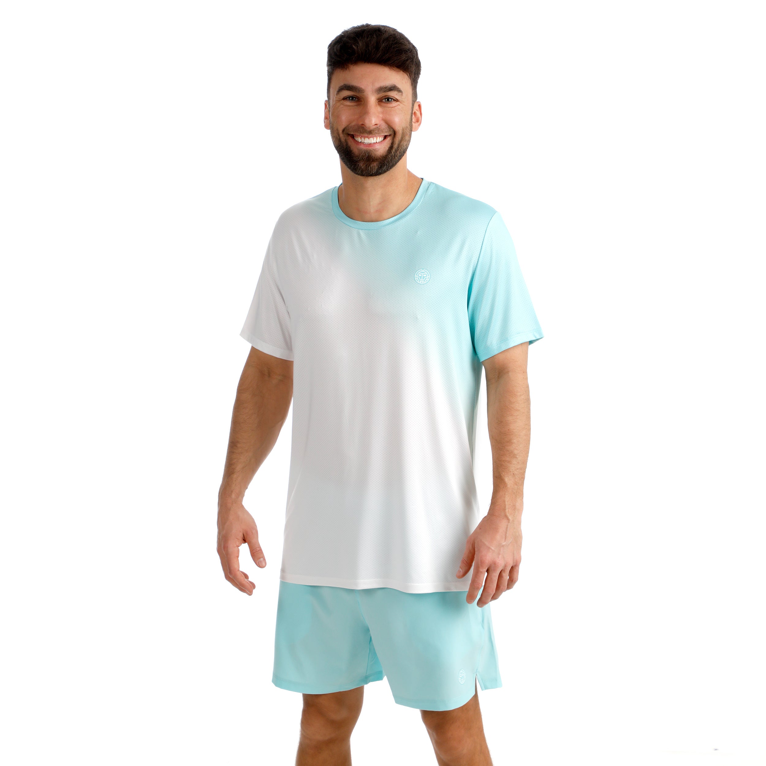 Áo tay ngắn thể thao tennis/pickleball nam Bidi Badu Crew 2.0 Turquoise White