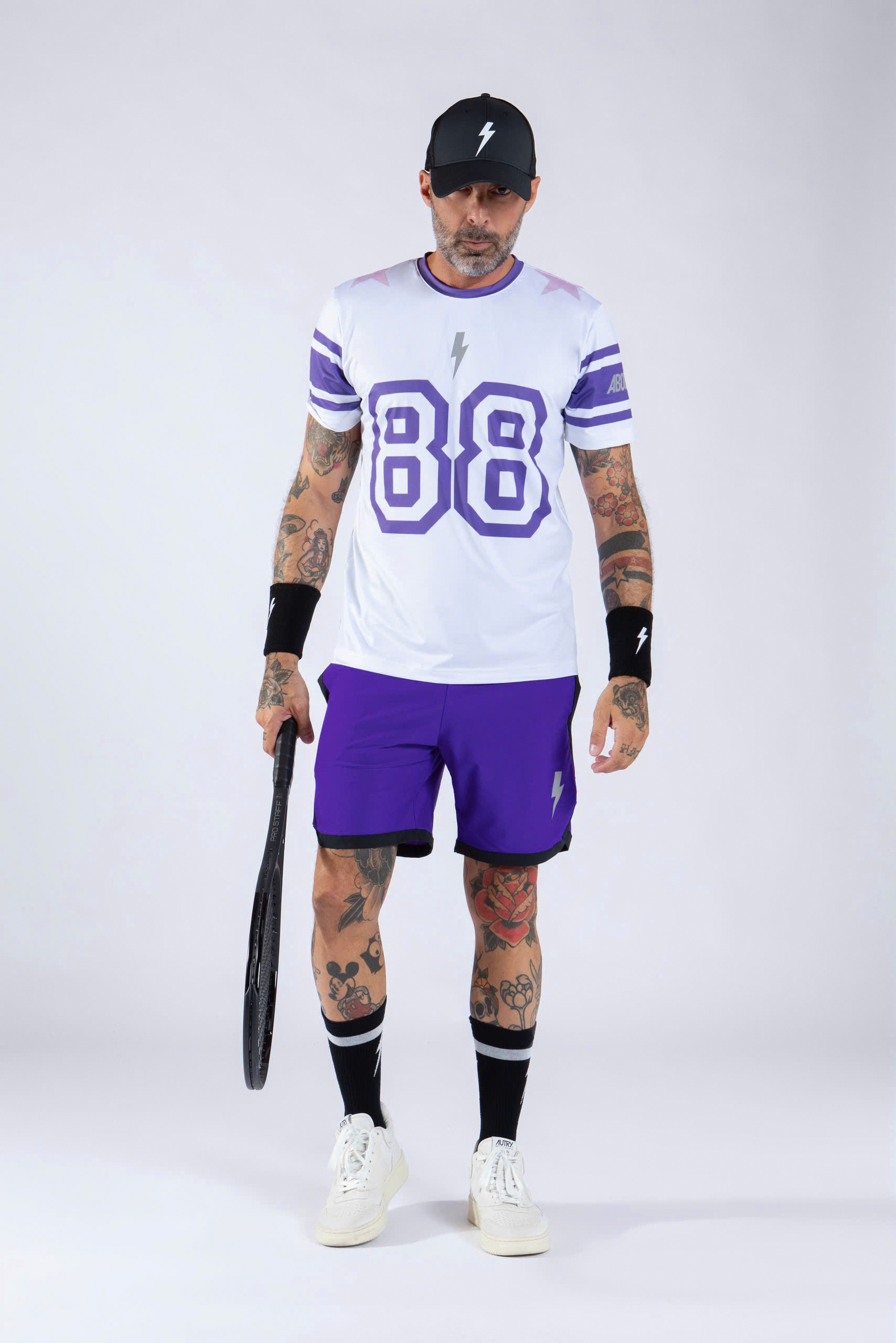 Áo Ngắn Tay Thể Thao Nam Pickleball/Tennis About Tech ICON 88 WHITE & PURPLE