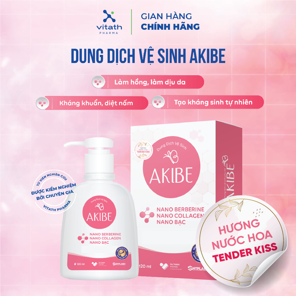Dung dịch vệ sinh phụ nữ Akibe diệt nấm candida, kháng khuẩn, khử mùi, hỗ trợ làm hồng và se khít